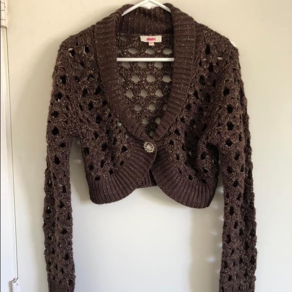 Candie's Bolero + XL Juniors + Brown + Gold Long Sleeves